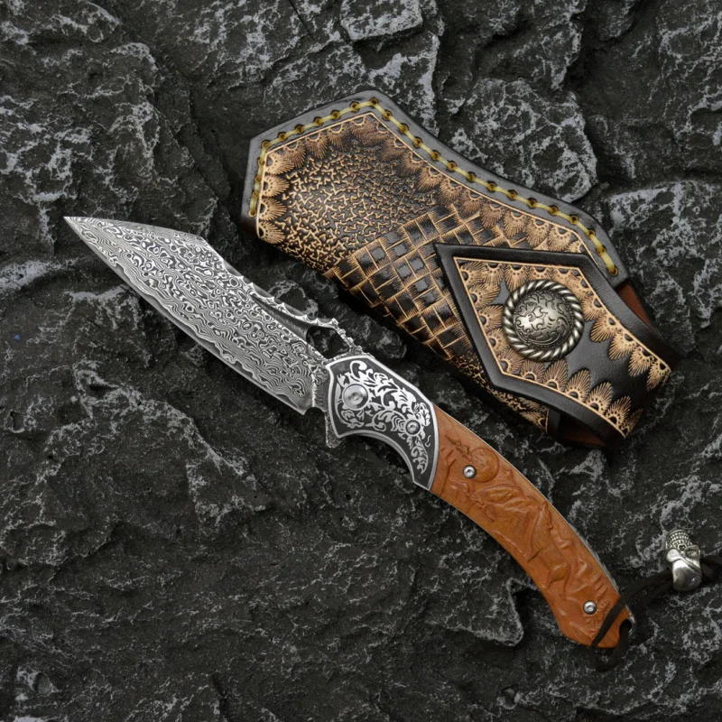 Outdoor Hunting Gifts - Nóż składany ze stali damasceńskiej VG10